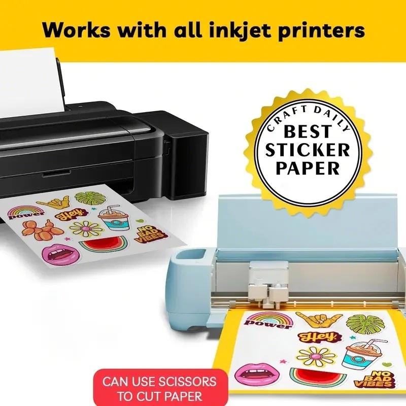 1 Pack 50 Sheets Glossy Self-Adhesive Stickers, Suitable for Inkjet Printers, Fast-Drying, Single Use, Rectangular Shape, DIY Photo Memories, Father's Day Gift