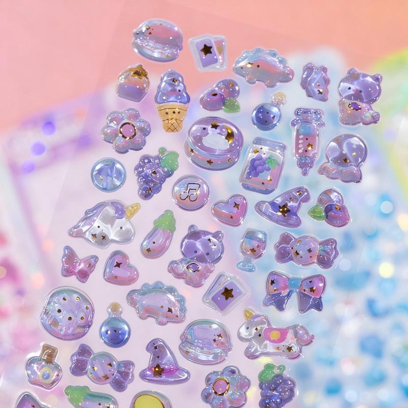 1PC Fresh Purple and Pink 3D Cute Animal Sticker Series, featuring a fresh and sweet style, suitable for laptops, water bottles, notebooks, cars, luggage, gift wrapping, party decorations, vinyl stickers, school supplies, and back-to-school supplies.