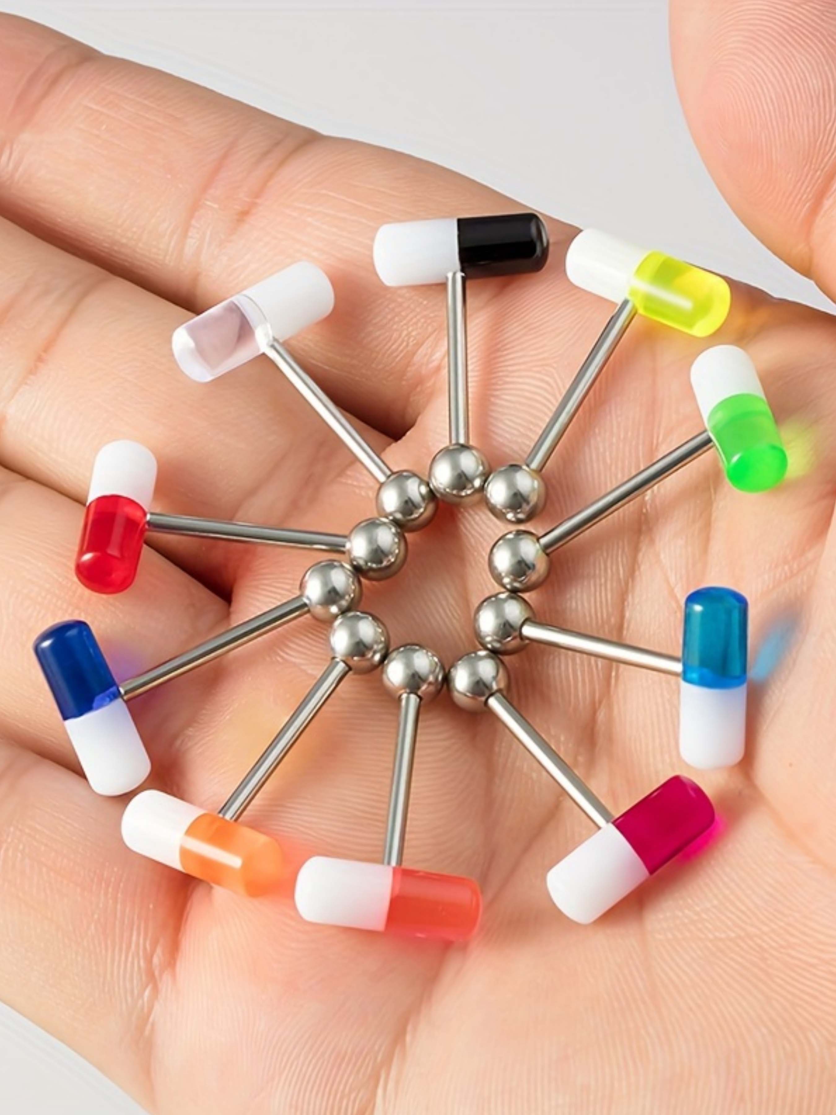 1-10pcs Funny Pill Design Tongue Barbell Piercing Jewelry, Trendy Fashion Statement Pieces