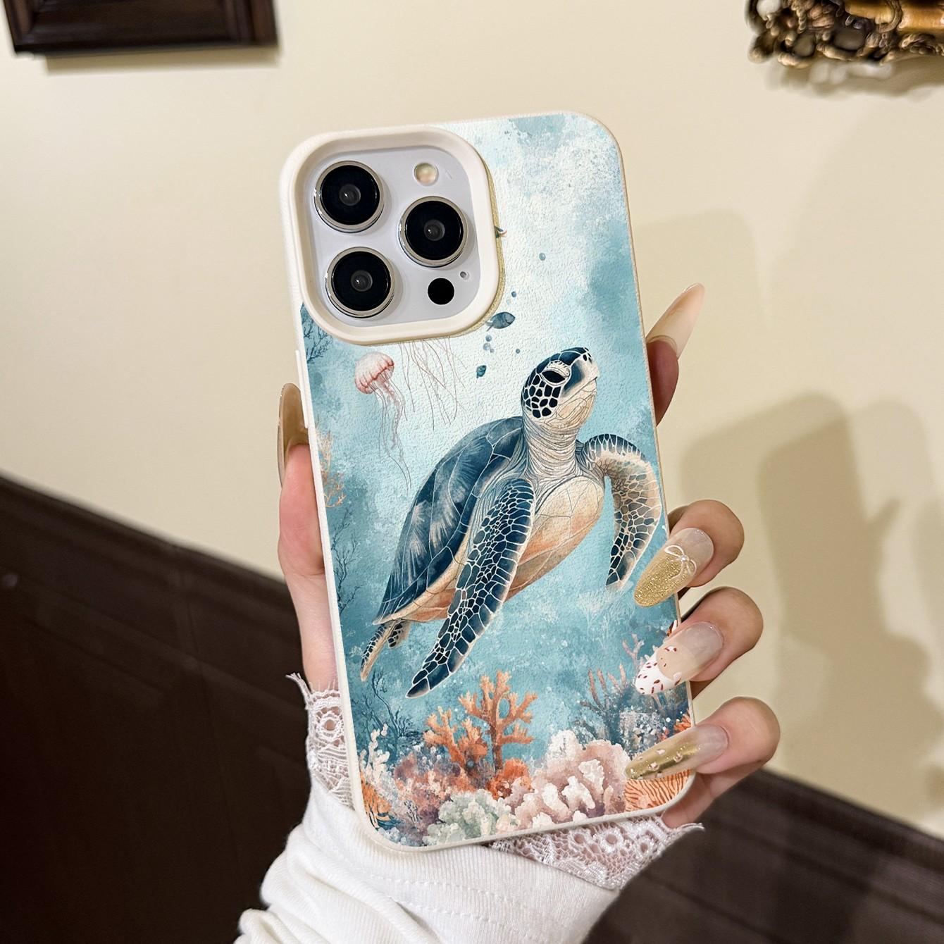 1pc Deep Sea Turtle Coral Pattern Phone Case, Ultra Shockproof, Compatible with Samsung S10/s22/iPhone 11-15 Pro Max