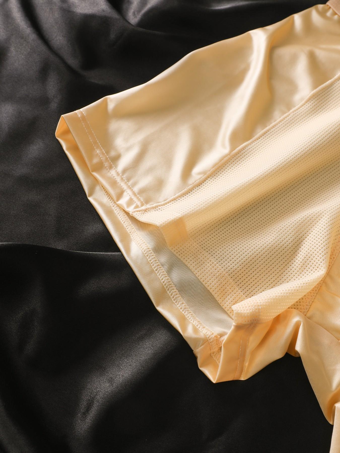 4 pcs BIWEIER men's Fitted satin briefs, Underwear with mesh fabric for breathability, soft and comfortable, suitable for home and travel.
