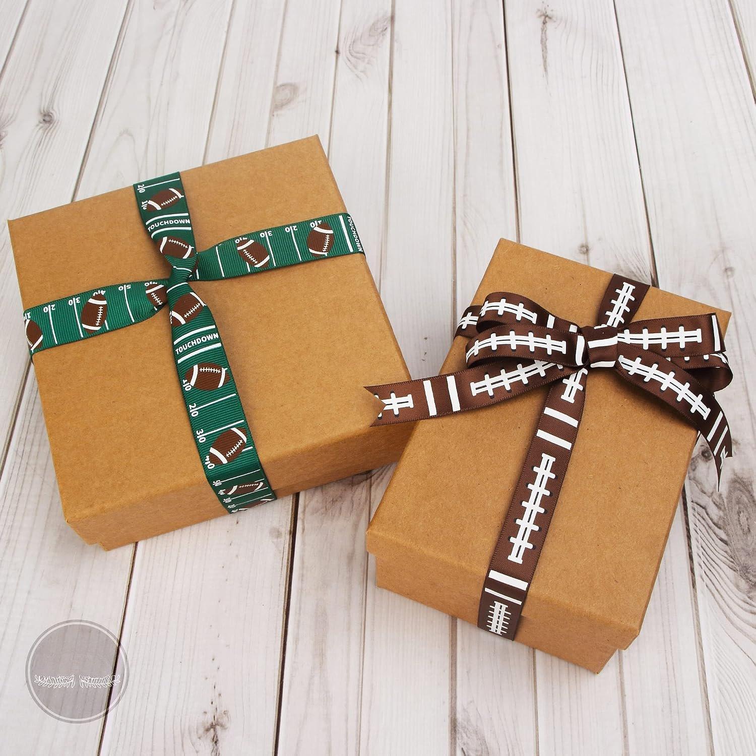 Polyester Satin Football Craft Ribbon - Single Spool, 5/8-Inch x 10-Yard, Brown/Black/White, Washable Fabric, Ideal for Hair Bows, Wrapping, Crafting & Sewing Supplies