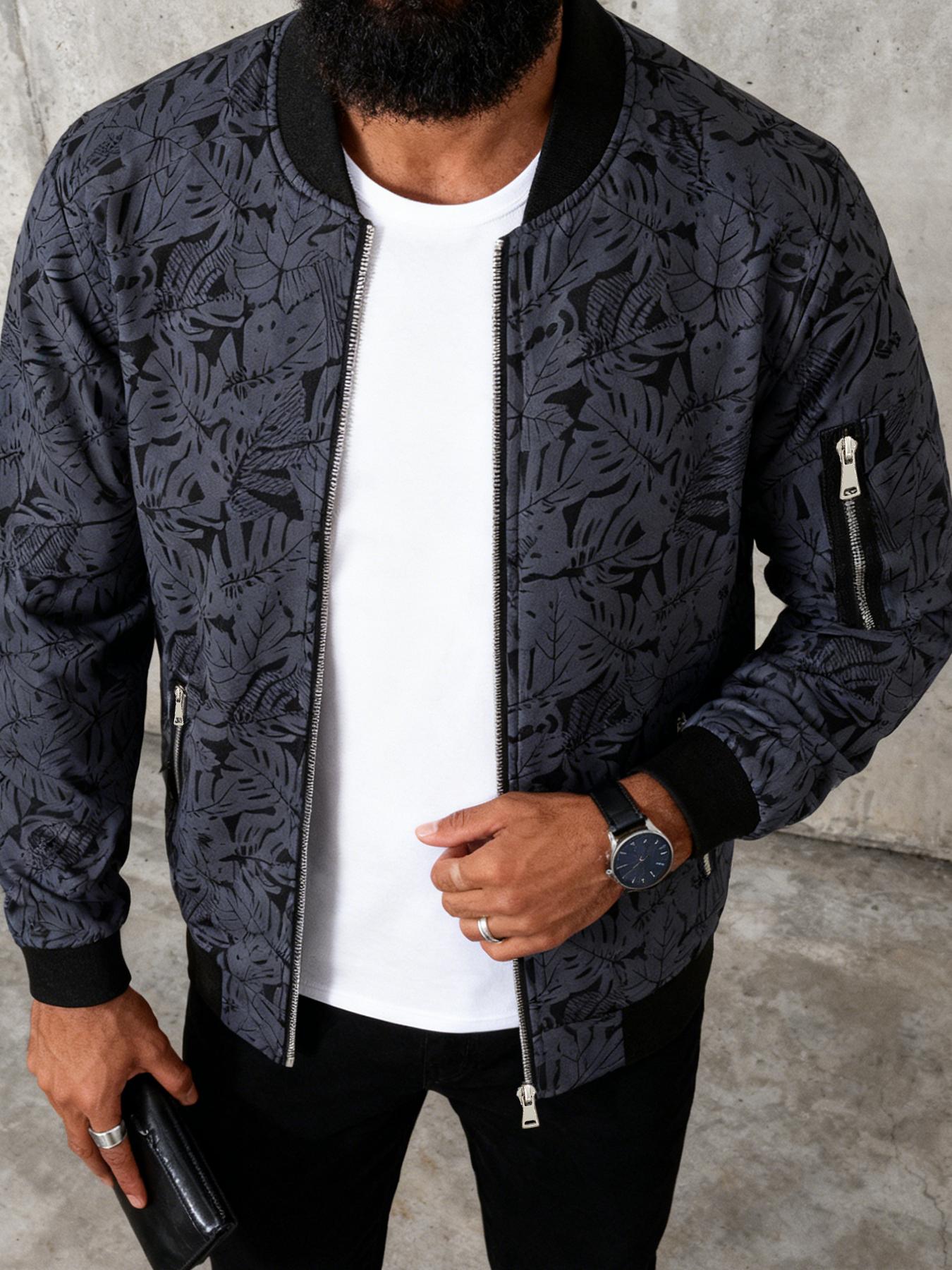 Men's Casual Jacket, Arm Zipper Detail - Baseball Collar Design, Versatile Lightweight Outerwear, Machine Washable, 100% Polyester, Suitable for Daily Wear, Sports, Jogging, and Formal Occasions - Spring and Autumn