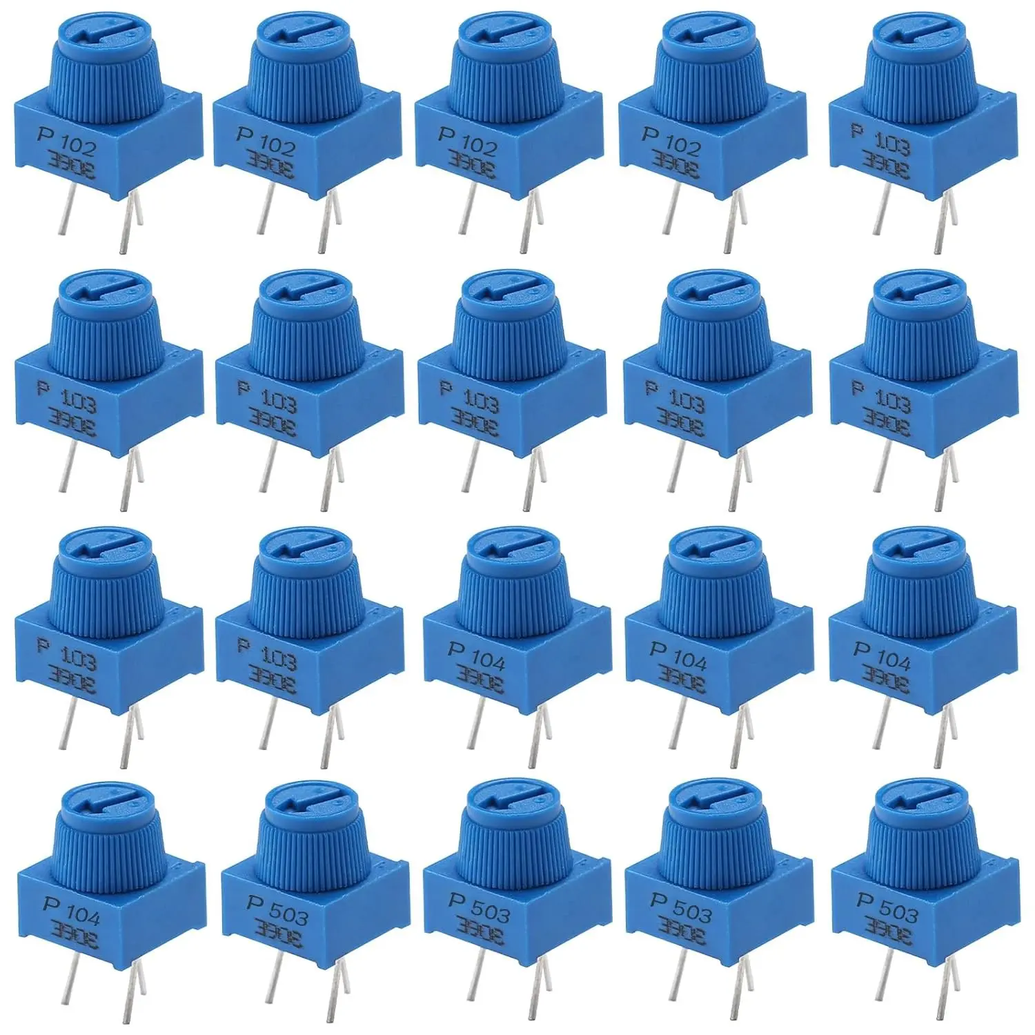 20PCS Assorted Ohm Breadboard Trim Potentiometer Kit 1K 10K 50K 100K Variable Resistors