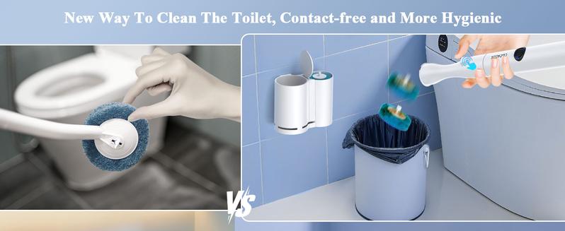 Electric Toilet Brush and Holder Set, Multi-function Toilet Bowl Cleaners with Solid Handle and Durable Bristles Easy Deep Cleaning for Bathroom,Rechargeable,5 Refills Disposable Cleaner Brush