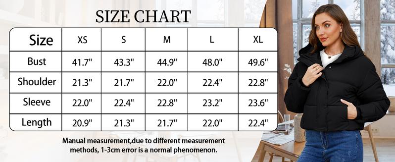 Yimoon Womens Winter Cropped Puffer Jacket Hooded Zip Up Short Warm Quilted Puffer Coat Outerwear Fabric Fits