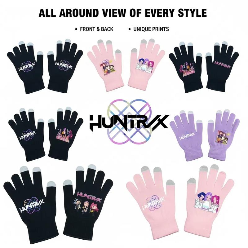 New K-Pop Demon Hunters Girl Group Print Gloves, Teenage Girls Fleece Gloves, Same Style as K-Pop Demon Hunters, Fashion Accessories