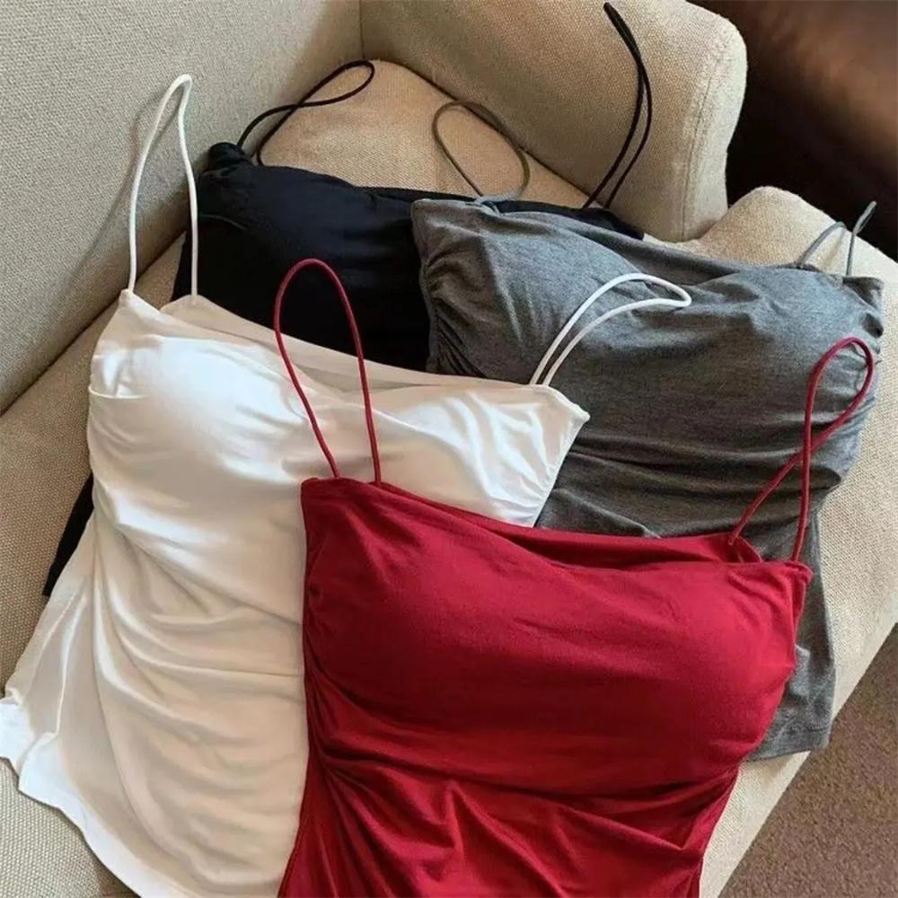 Women's Sexy Corset Crop Top - Thin Strap Ease, Bold Crop Top Look, Short Length, Pleated Detail, Solid Color, Built-In Bra, Soft Support, Sleeveless, Body-Hugging Sun Protective Sports & Outdoor Vest