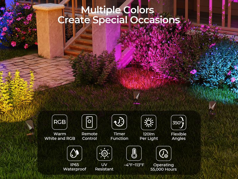 RGB Low Voltage Landscape Lighting, 4 Pack Spotlight Outdoor with Remote Control, IP65 Waterproof LED Landscape Lights for Pathway Yard Garden Lawn Patio Decorations RGB Low Voltage Landscape Lighting, 4 Pack Spotlight Outdoor with Remote Control, IP65 Waterproof LED Landscape Lights for Pathway Yard Garden Lawn Patio Decorations