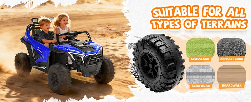 EM-KC06）2 Seater Ride on Car for Kids, Kids' Electric Vehicles 4WD Off-Road, 12V7Ah Large Battery Ride on Truck with Remote Control, Bluetooth Music, Horn, Lights, Up to 3.1Mph for Ages 3-8