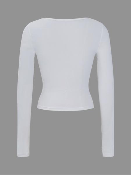 Women's Sexy Deep V Lace Patchwork Long Sleeve Top, Autumn Winter Casual Fashion, Slim Fit Women's Clothing for Daily Wear