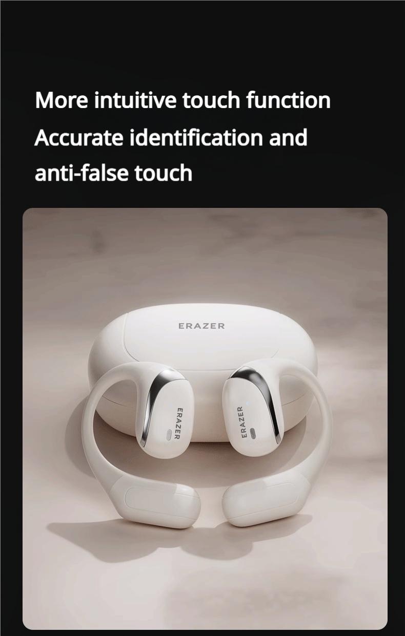 ERAZER OWS True Wireless Open Ear Earphones Bluetooth 5.4 ENC Noise Cancelling Headphones HiFi Sound Touch Control Long Playtime Not In Ear Earphones Waterproof Over Ear Wireless Headset for Working Music Movie Electronic Audio& Video Earbuds