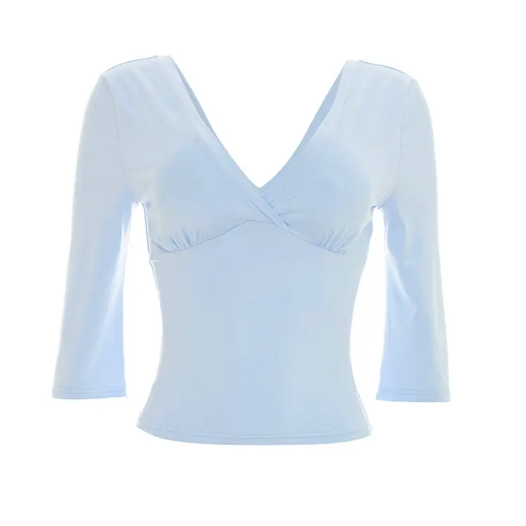 Women's Minimalist Comfy V-Neck Half-Sleeve Fitted Tshirt, Plain Solid Elegant Top, Casual Chic Commute Matching Lightweight Summer Womenswear#EverydayEssential