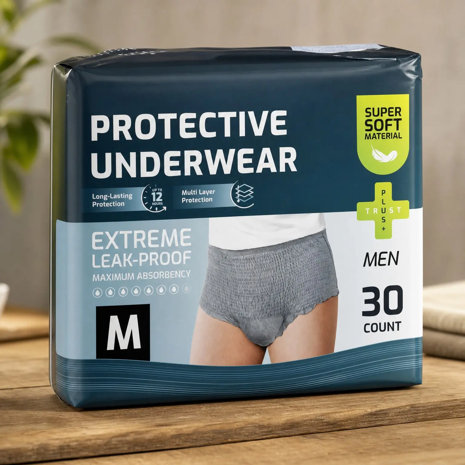 Super Soft Disposable Incontinence Underwear for Men, Medium, Grey, 30 Count | Daytime Adult Pull-Up Briefs with Maximum Absorbency, Leak Protection, Odor Control, Breathable ComfortGift