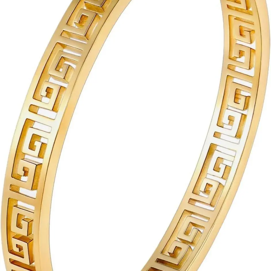 4/6/8MM Greek Key Meander Bracelet Oval Stainless Steel Bangle Cuff Gifts for Women Men