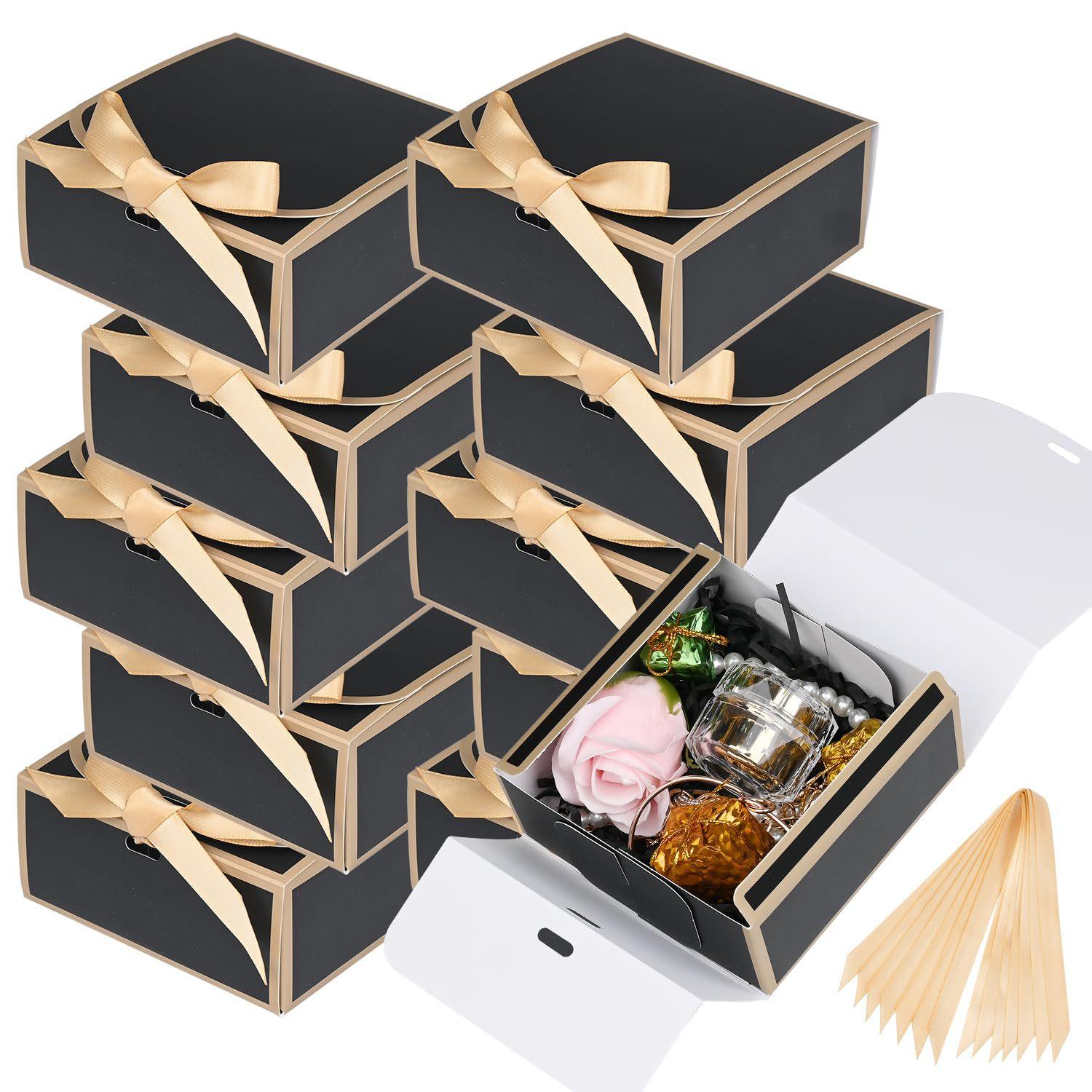 Gift Box Set With Lids, Deluxe Black Gift Box With Ribbon, Proposal Boxes, Best Man Proposal Boxes, Bridesmaid Boxes, Chocolate Candy Boxes For Graduation Gifts. Gift Boxes With Bow Ribbon Packaging Suitable For Weddings, Engagements, Birthday