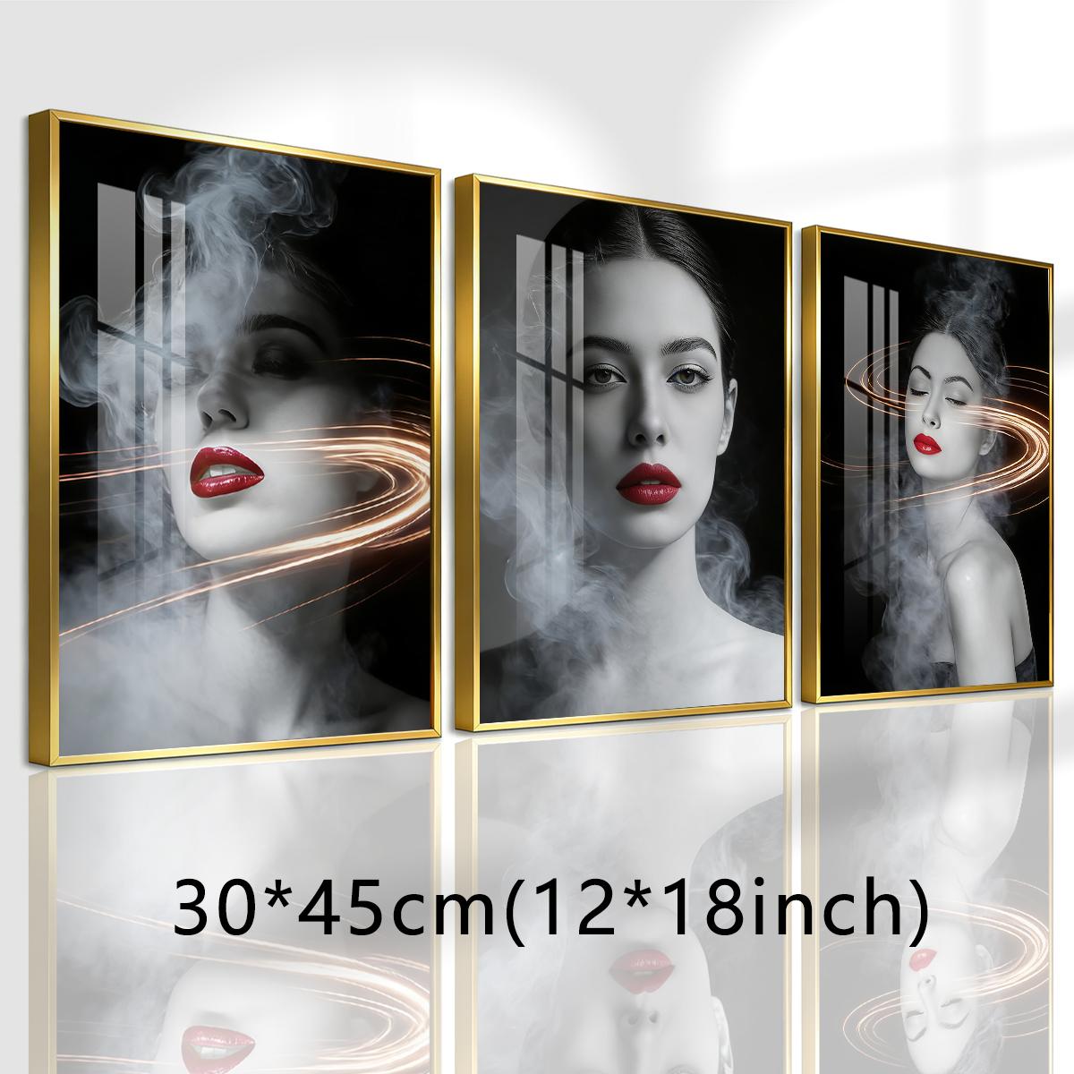 3 Counts Aluminum Alloy Framed Painting, Abstract Smoke And Light Portrait Pictures, Home Decoration For Living Room, Bedroom, Office, Restaurant, Hallway Wall Decor, Odorless Print Artwork, Luxury Perfect Gift For Friends And Family