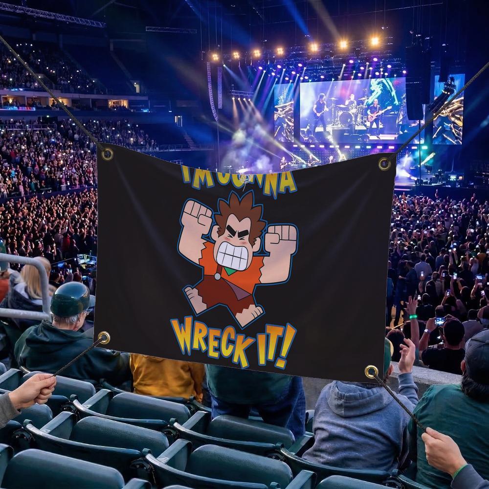 W-Wreck-It Ralph CARTOON Flags Multi Size Atmosphere Flag, Cheerleading Hand Pulled Banner, Portable Outdoor Event Flag & Wall Decor for Sports, Parties, Home and Room Decoration
