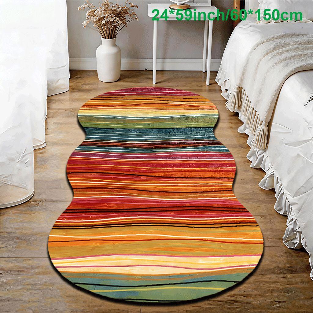 Boho Rainbow Stripe Velvet Carpet, Non-Slip, Ideal for Bedroom, Room, Entryway, Bathroom, All Seasons, Durable & Easy Care