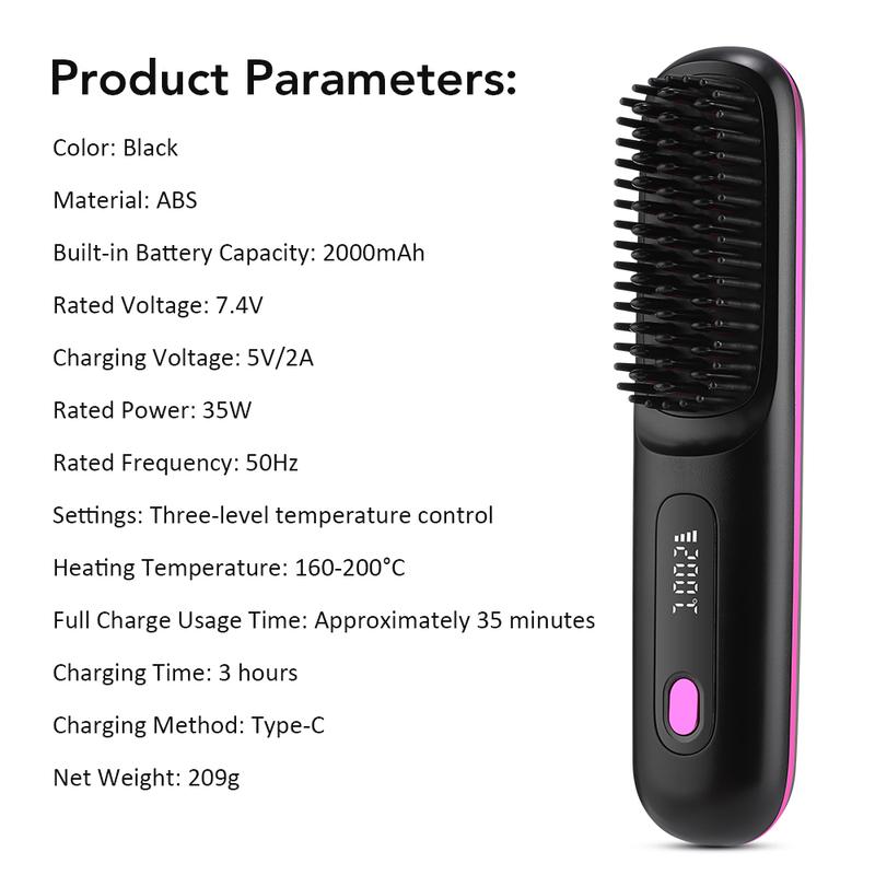 Cordless Straightening Comb, 3-Temperature Settings, Hair Straightener Brush, Suitable for Women and Girls, Styling Tool, Hair Styling Tools