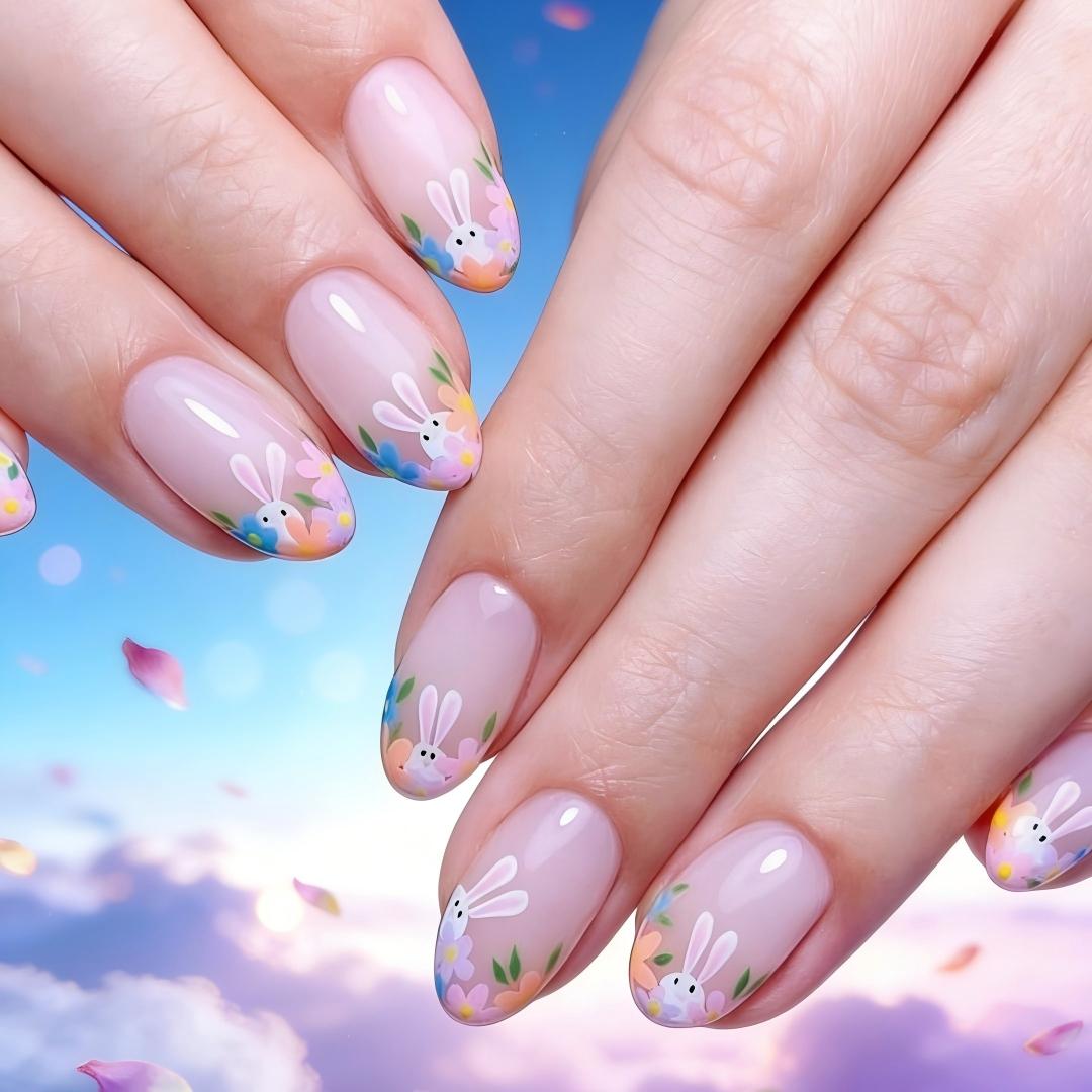 Handmade False Nails, 24-Piece Set, Bunny Design, Romantic and Elegant, Perfect for Daily Dates and Special Occasions