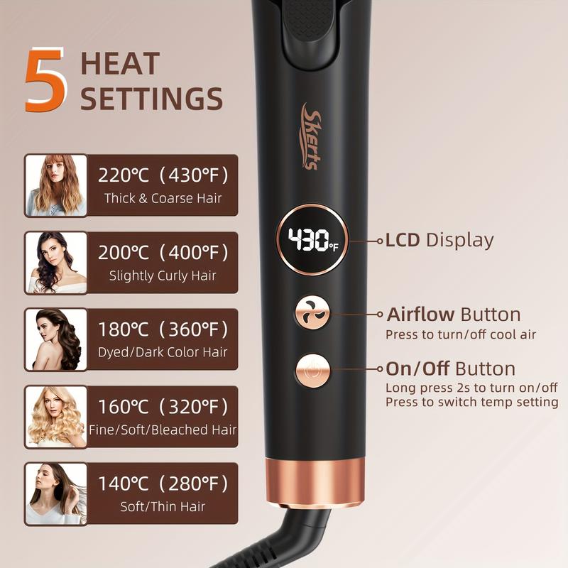 Airflow Styler Curling Iron - Ceramic Flat Iron Hair Straightener and Curler 2 in 1, Professional Curing Wand with 360° Ionic Cool Air, 5 Adjustable Temps & Dual Voltage for Long Short Hair
