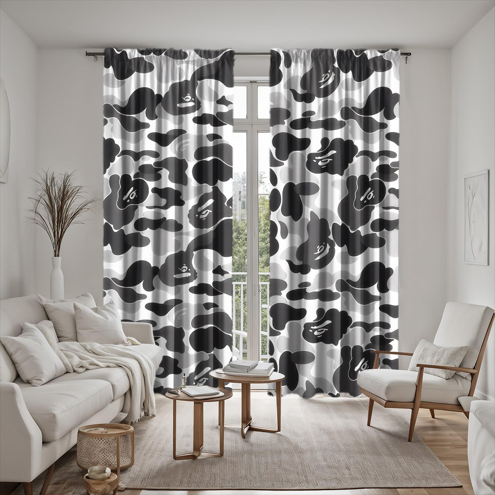 Trendy Black White Camouflage and Animal Silhouettes Curtains Home Decoration Curtain-Two-Piece Rod Pocket Design No Drilling Installation-Privacy Blocking Decorative Drape-Boys Bedroom/Designer Toy Display Room/Gaming Room Decor Window Drapes
