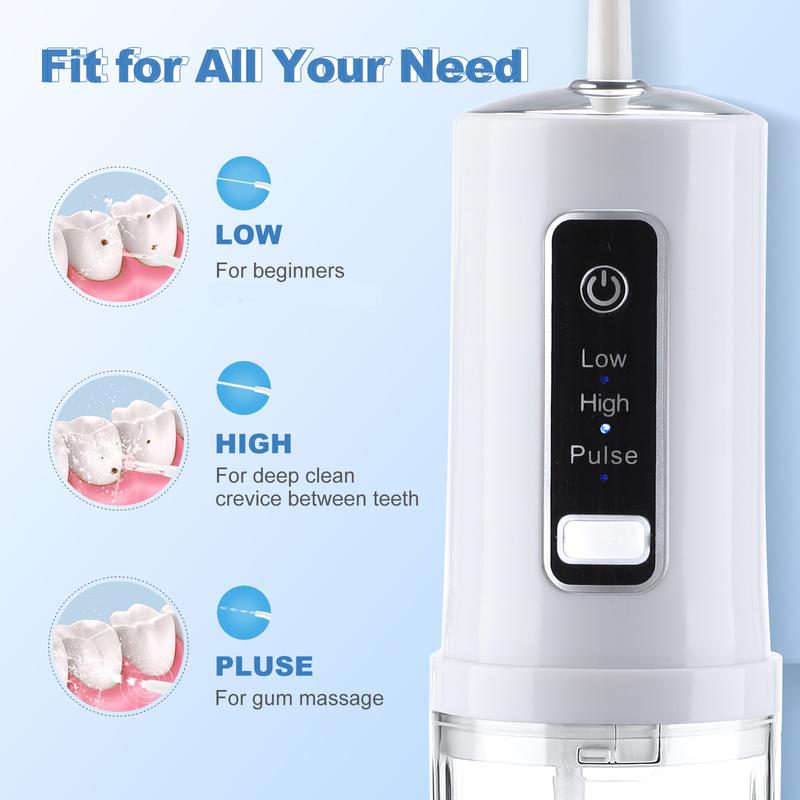 Foldable Oral Irrigator, Cordless Water Flosser with 4-nozzle 230ML Water Tank Travel Oral Irrigator, Ideal Teech Cleaning Device, Portable Oral Irrigator