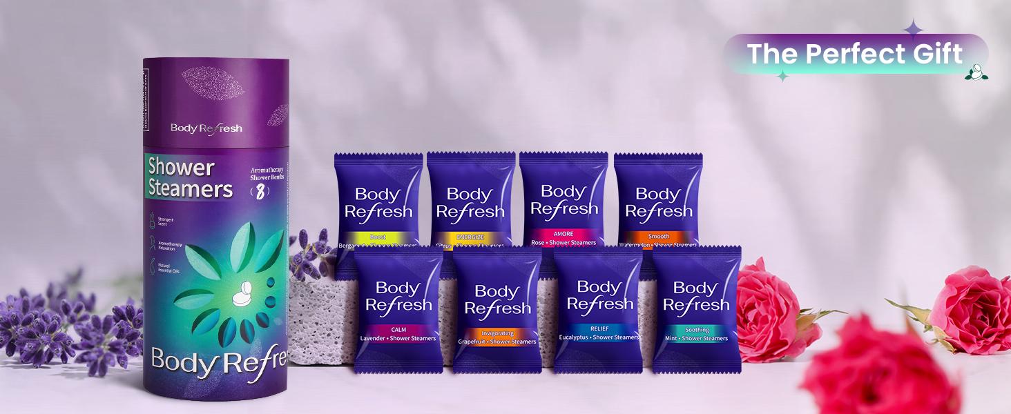 Bodyrefresh Shower Steamers Aromatherapy 8 Pack - Birthday Gifts for Women,Men, Mom, Fathers Day Gift for Dad, Shower Bombs with Essential Oils for Stress Relief, Self Care, Relaxation, Travel Essentials