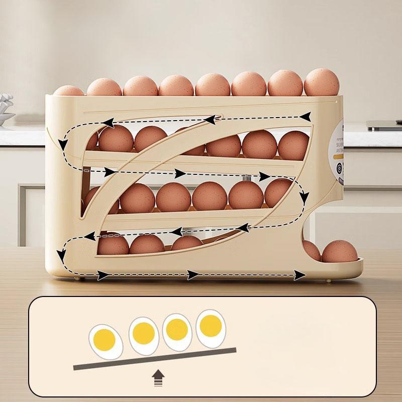 Stackable Egg Storage Box for Refrigerator, Refrigerator Organizer, Automatic Slide-Out Design, Space-Saving Large Capacity, Transparent PP Material