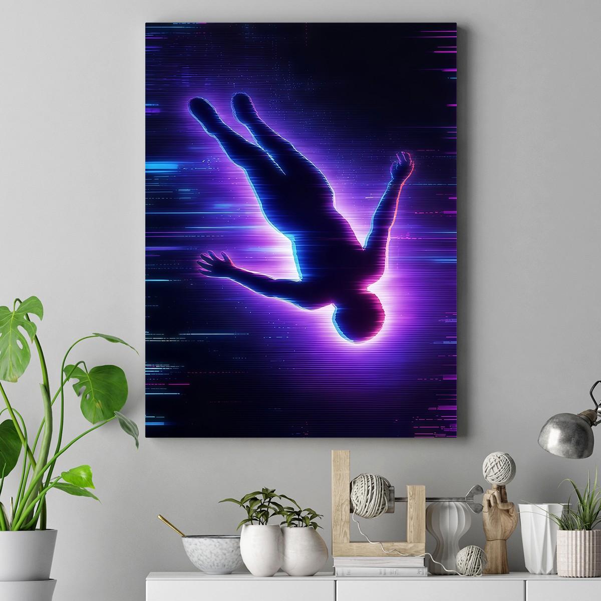 Wooden Frame Canvas Poster, Cyber Neon Art, Modern Living Room Decor, Waterproof, Suitable for Bedroom, Hallway, Wall Art