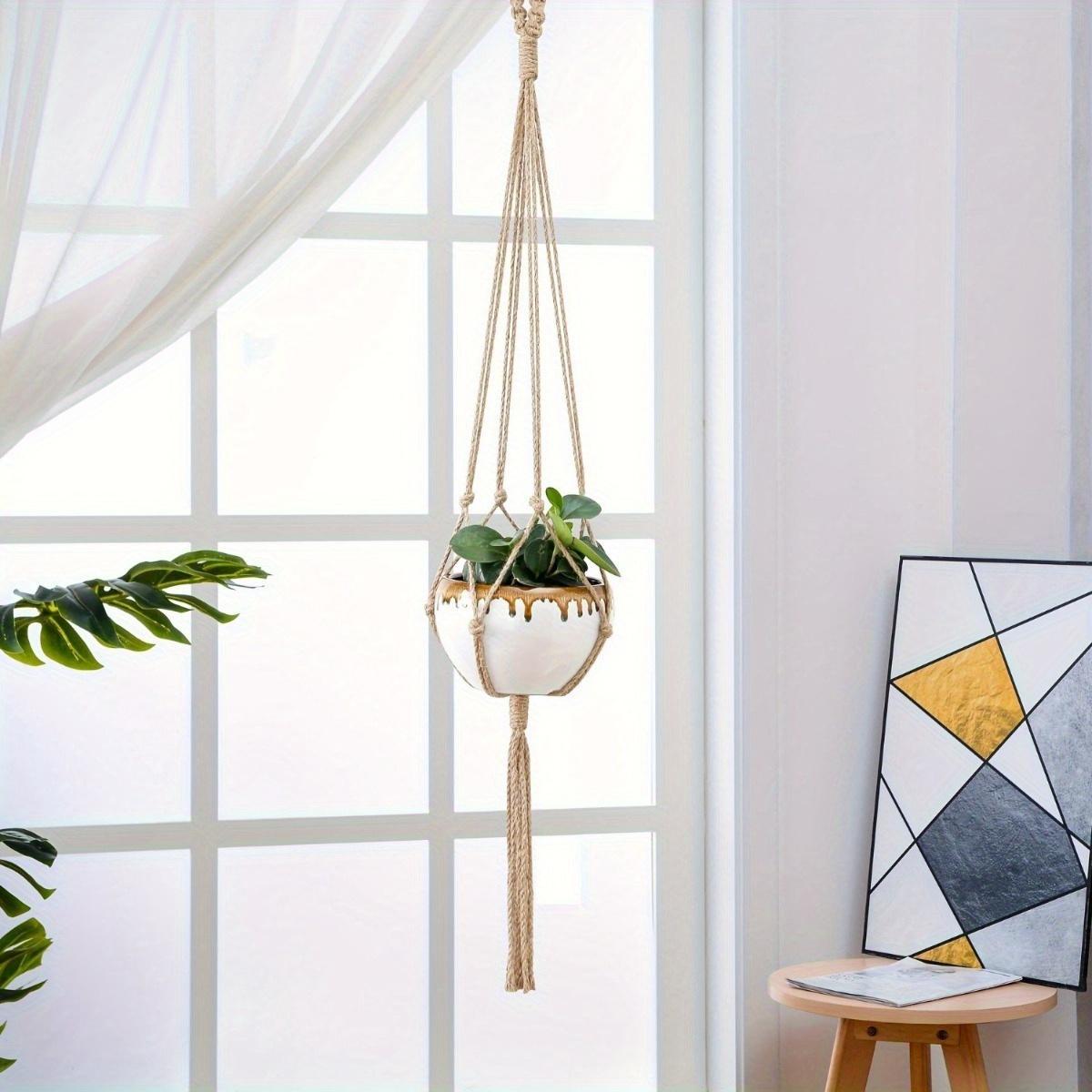 Boho Style 4-Pack Macrame Plant Hangers Set – Polyester Indoor Hanging Planter Holders with Versatile Lengths for Home & Garden Decor – No Feathers, Electricity-Free