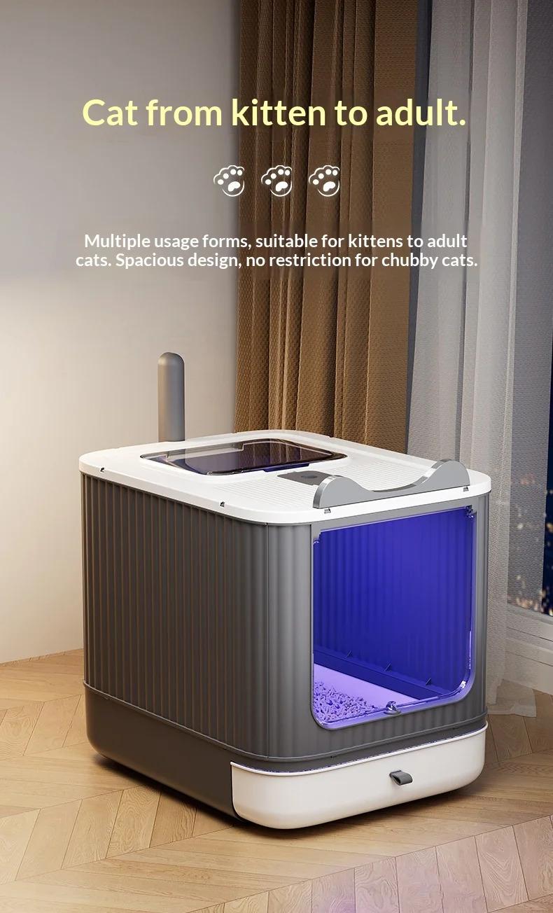 Foldable Enclosed Cat Litter Box with Pull-Out Drawer, Large Anti-Splash Odor Control Litter Pan with Top Exit & Front Entry Kit