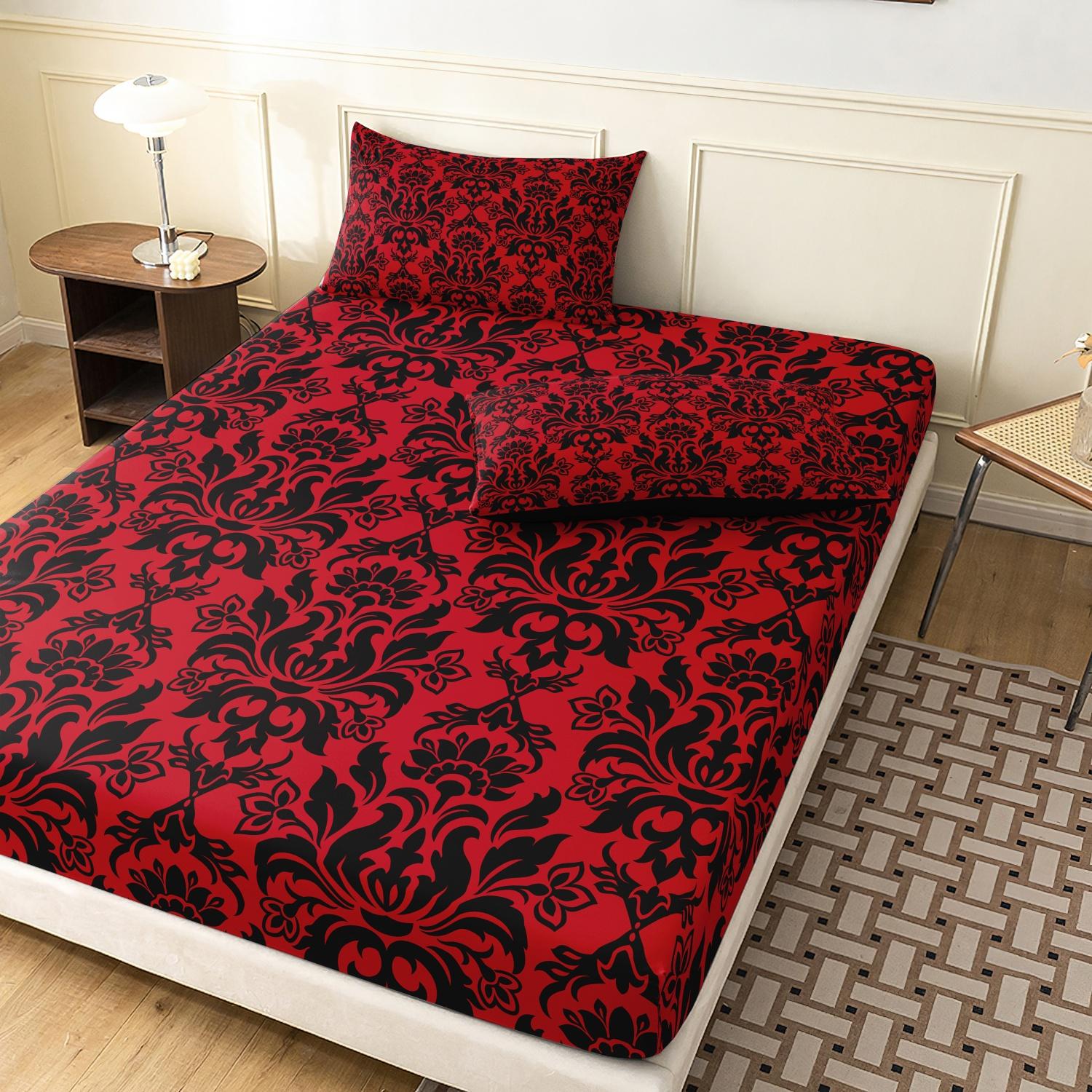 3pcs Fitted Sheet Set (1 Fitted Sheet + 2 Pillowcases, Pillow Core Not Included), Home Dormitory High-Definition Printed Black Pattern Fitted Sheet