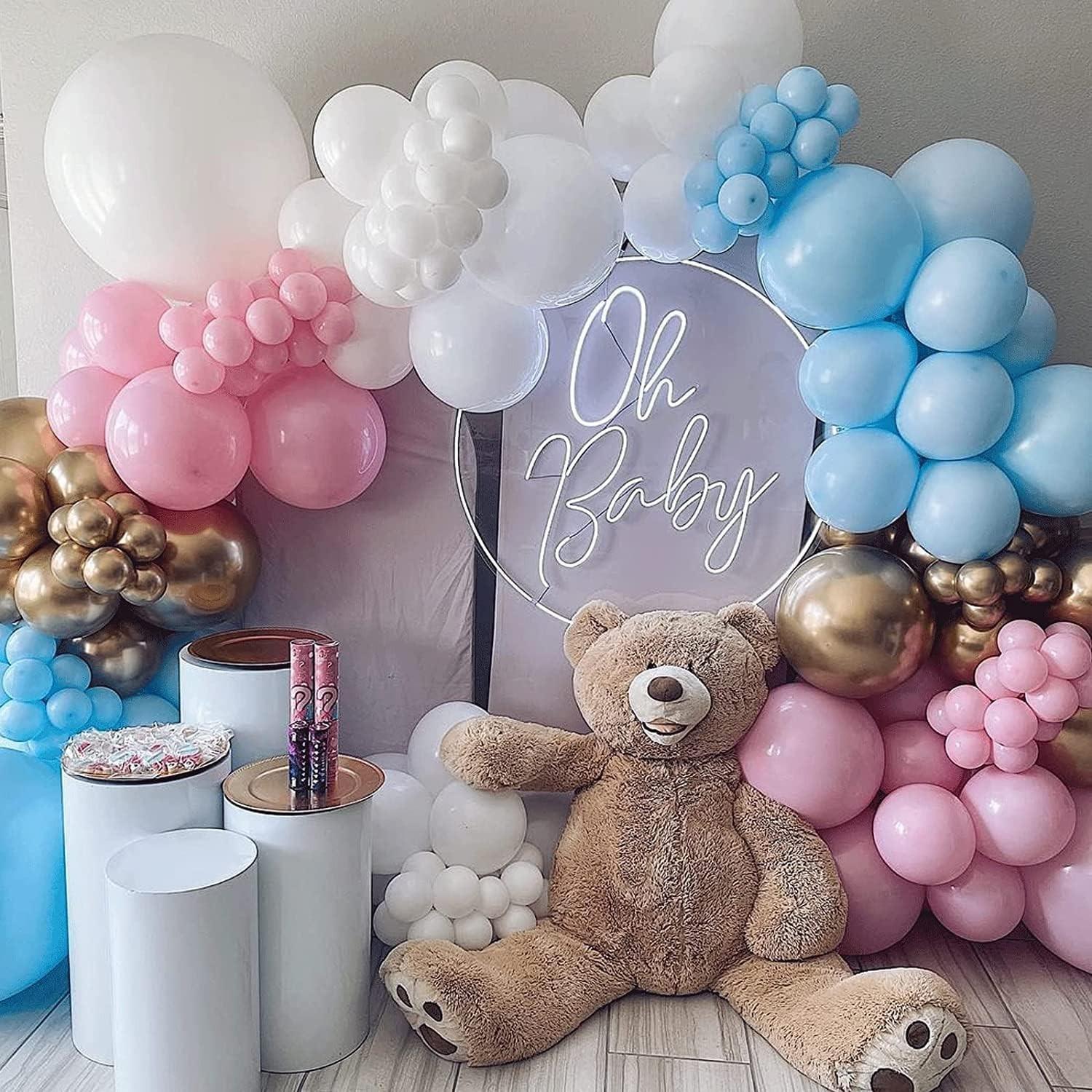 Pink blue white balloons, 40 12 inch pink blue and confetti latex balloons, used for birthday baby showers, gender revealing party supplies and decorations