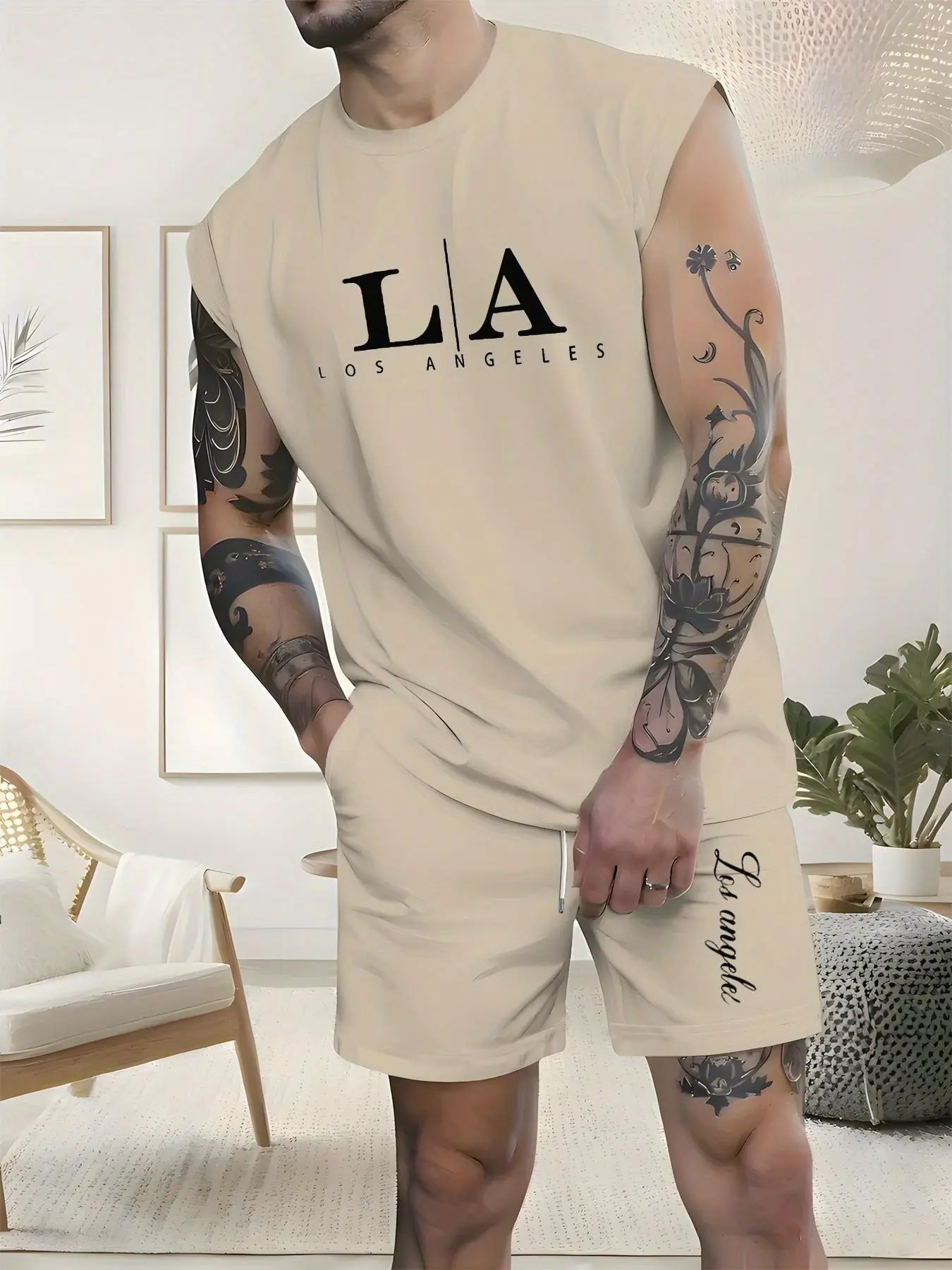 Men's 2 Piece Outfit Set, Sleeveless Tank Top & Shorts, Casual Summer Streetwear Matching Set, Comfortable and Stylish