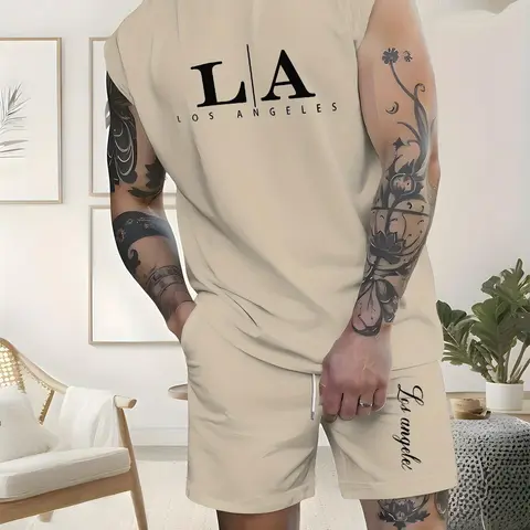 Men's 2 Piece Outfit Set, Sleeveless Tank & Shorts, Casual Summer Streetwear Matching Set, Comfortable and Stylish, Prints