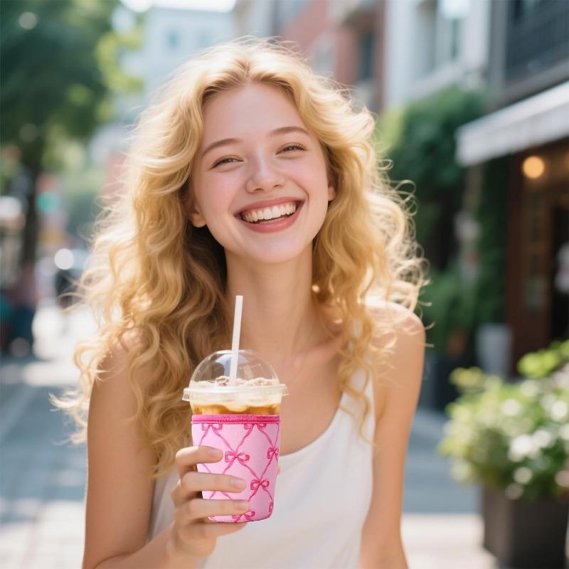 3 Pack/set Reusable Iced Coffee Cup Sleeve Beverage Holder for 16-32 Ounces Coffee Sleeve for Iced & Hot Drinks Pink Drink Sleeve for Cold Beverages Compatible with Starbucks Dunkin Coffee Cup and More