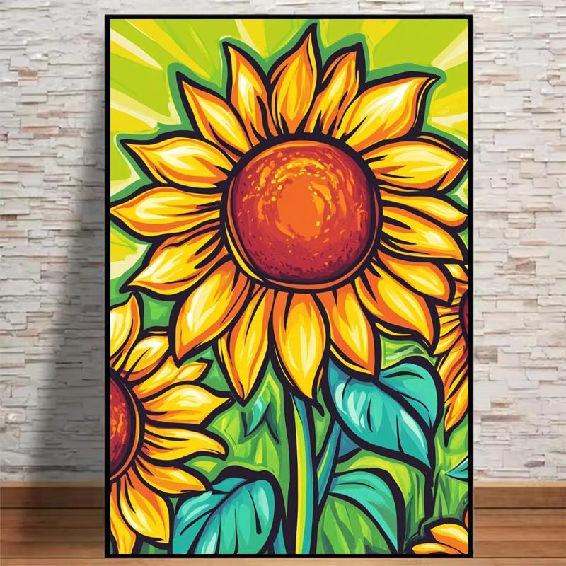 1PC framedless 5D Diamond Painting Kit-Vibrant Sunflower in Artistic Style Vibrant Sunflower in Artistic Style -Ornament Decorations for Home Resin Diamonds, AB Diamonds & Fairy Dust, Perfect for Adult Diamond Lovers,Holiday Gift
