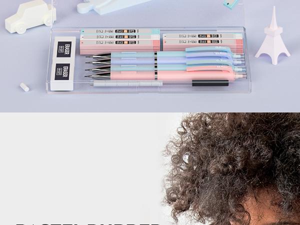 Nicpro 6Pack Pastel Mechanical Pencil Set 0.5 & 0.7 mm with 12 tubes HB Lead Refills, 3 Erasers, 9 Eraser Refills For School Writing, Drawing, Sketching, 3 Colors - With Case