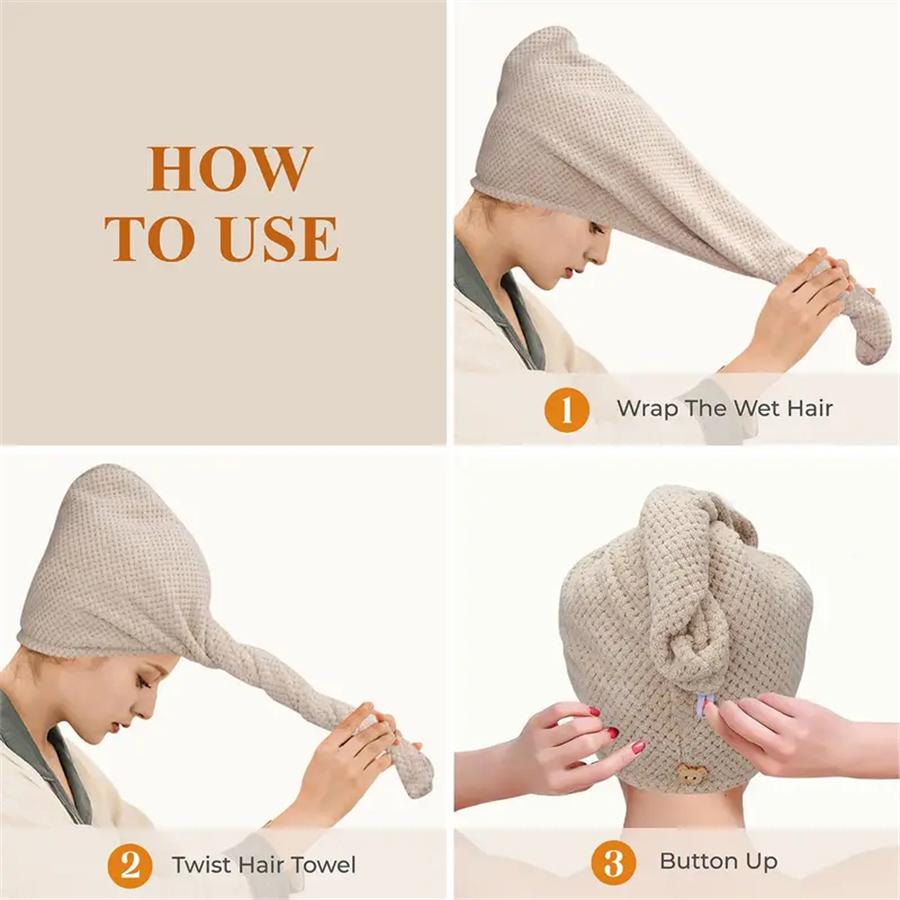 Hair Towel Wrap, Hair Turban Towel, 1 Count Quick Drying Hair Towel Wrap, Soft & Gentle Hair Towel for Curly, Long, Thick Hair with Secure Strap