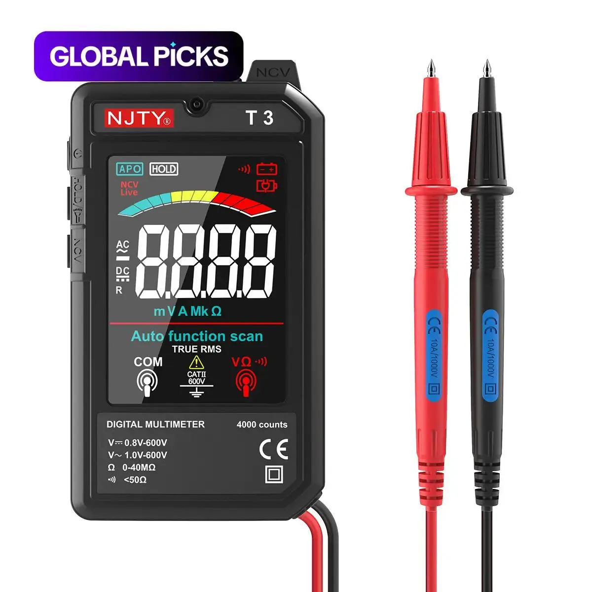 Smart Auto-Ranging Digital Multimeter, High Precision True RMS Tester for Voltage & Resistance Measurement, Rechargeable Electrical Meter with Live Wire Detection & AC Voltage Testing