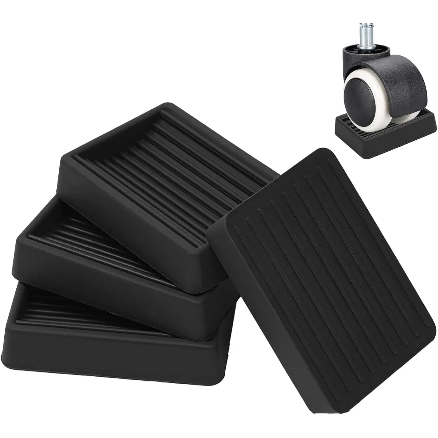 4 Pack Rubber Bed Caster Stoppers, Black | Dual-Sided Anti-Slip Texture Keeps Furniture Securely in Place While Protecting Hardwood, Tile, and Other FloorsGift