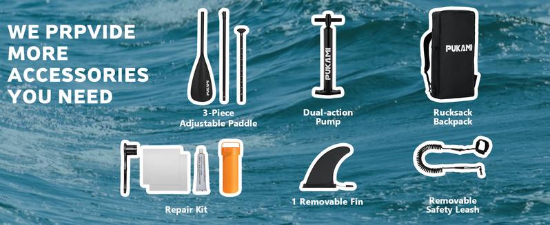 PUKAMI Inflatable Paddle Board for Adults,10.6' Stand Up Paddle Board with Premium SUP Accessories & Carry Bag,Paddle,Pump,Leash,Wide Stable Design,Non-Slip Deck,Surf Control for Youth