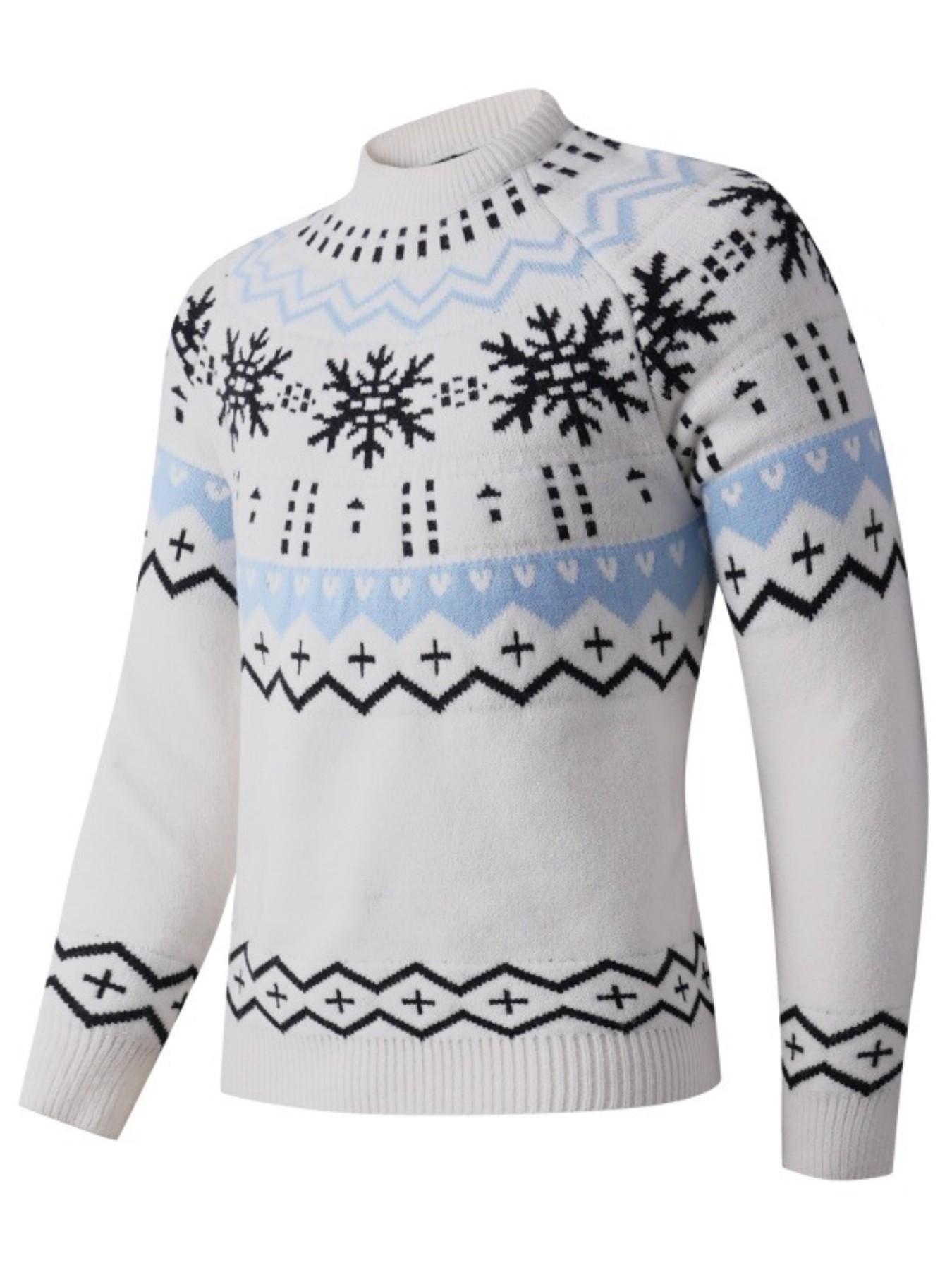 Men's Christmas Fair Isle Knit Sweater, Soft Fuzzy Round Neck Long Sleeve Pullover, Vintage Nordic Geometric Pattern, Warm Casual Winter Holiday Wear