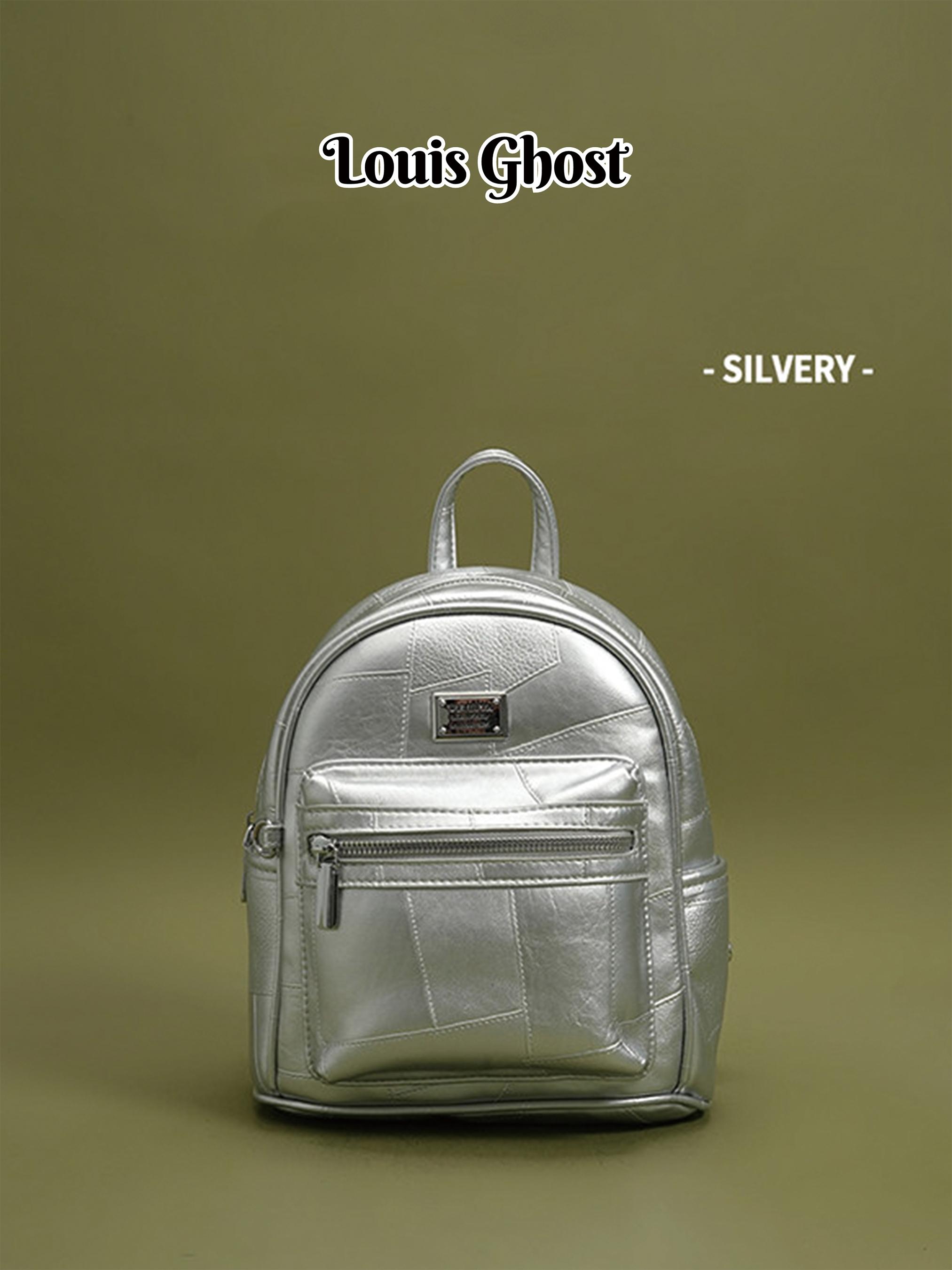 Patchwork leather mini backpack - Women's fashionable casual daily bag; Exquisite and small school schoolbag, with silver hardware and zipper pocket; Versatile soft PU leather backpack, suitable for travel, commuting and daily wear; Douyin best-selling fa