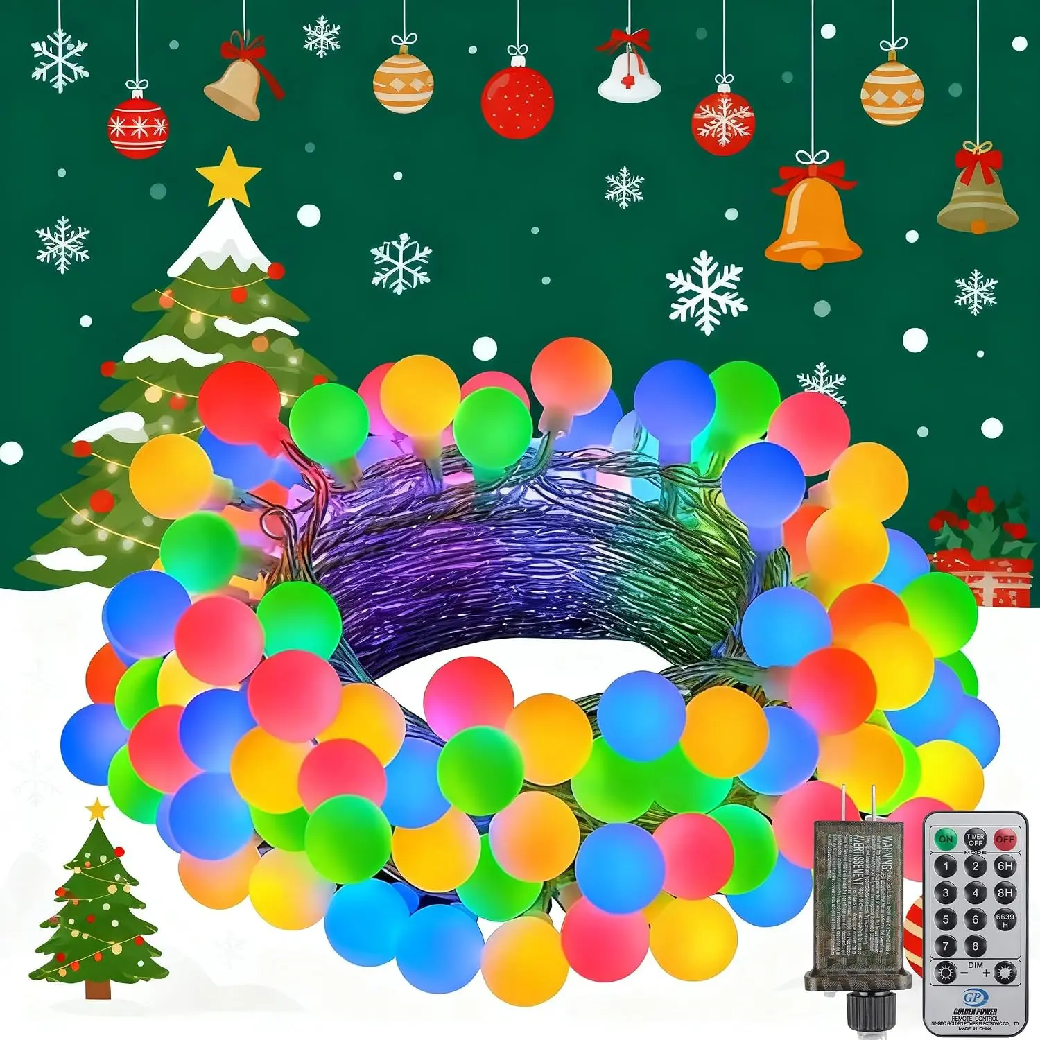 33FT 100LED Christmas Globe Lights Plug in 8 Modes with Remote,Indoor Outdoor Christmas Fairy Lights for Bedroom Party Wedding Garden Christmas Tree Decor(Multicolor)