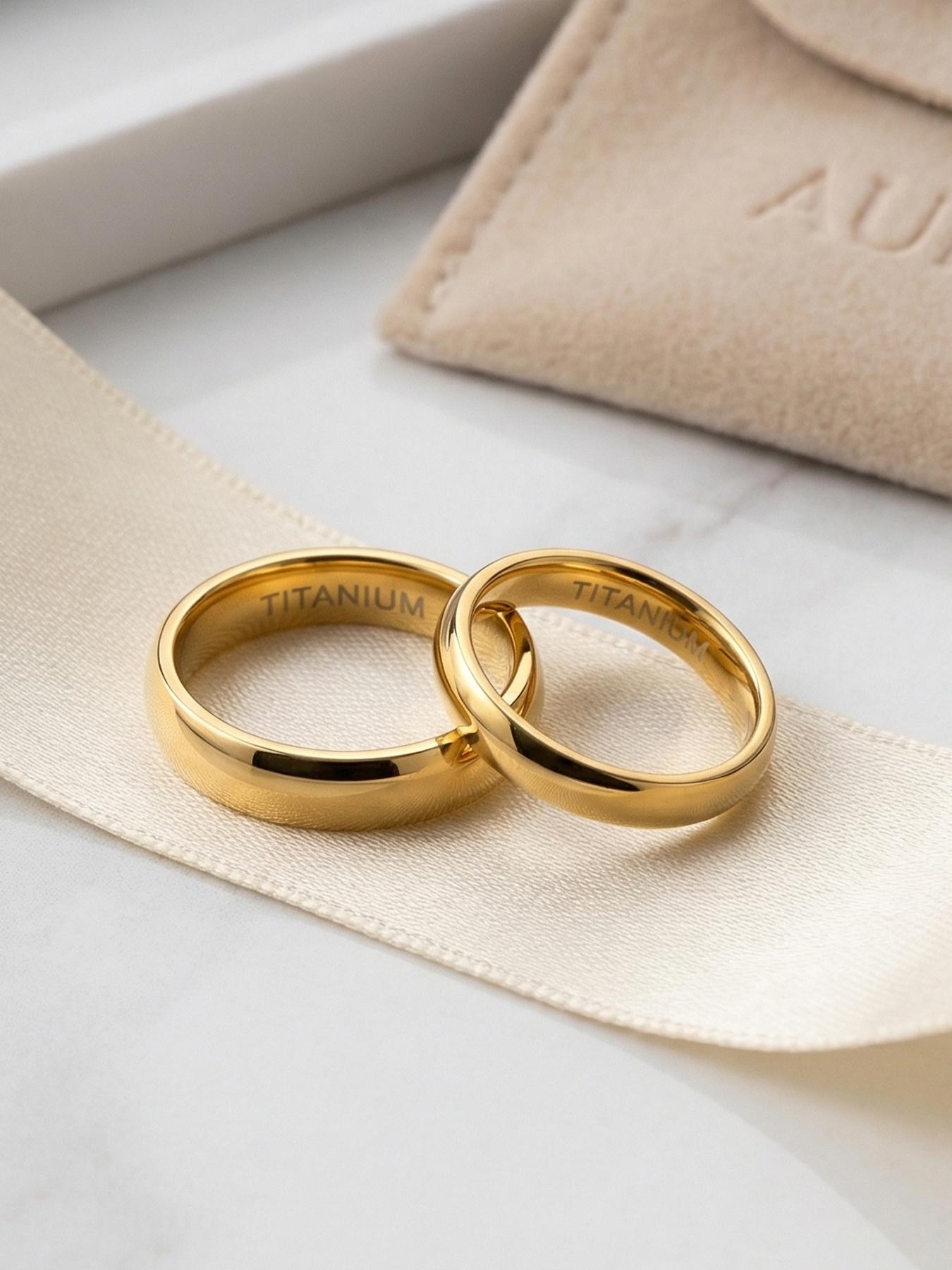 3-piece 18K gold stainless steel plain ring, high-end and niche, elegant ring with a smooth surface, high-quality jewelry ring / stainless steel material / colorfast / hypoallergenic / couple's style / suitable for festivals / parties / ideal gift