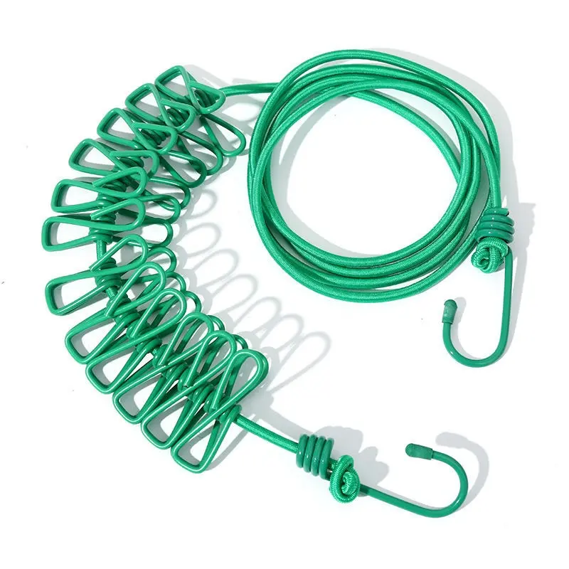 This elastic clothesline with 12 clips is ideal for drying socks, underwear, and other small items. The portable, retractable design makes it perfect for laundry, outdoor use, camping, hotels, and other settings.