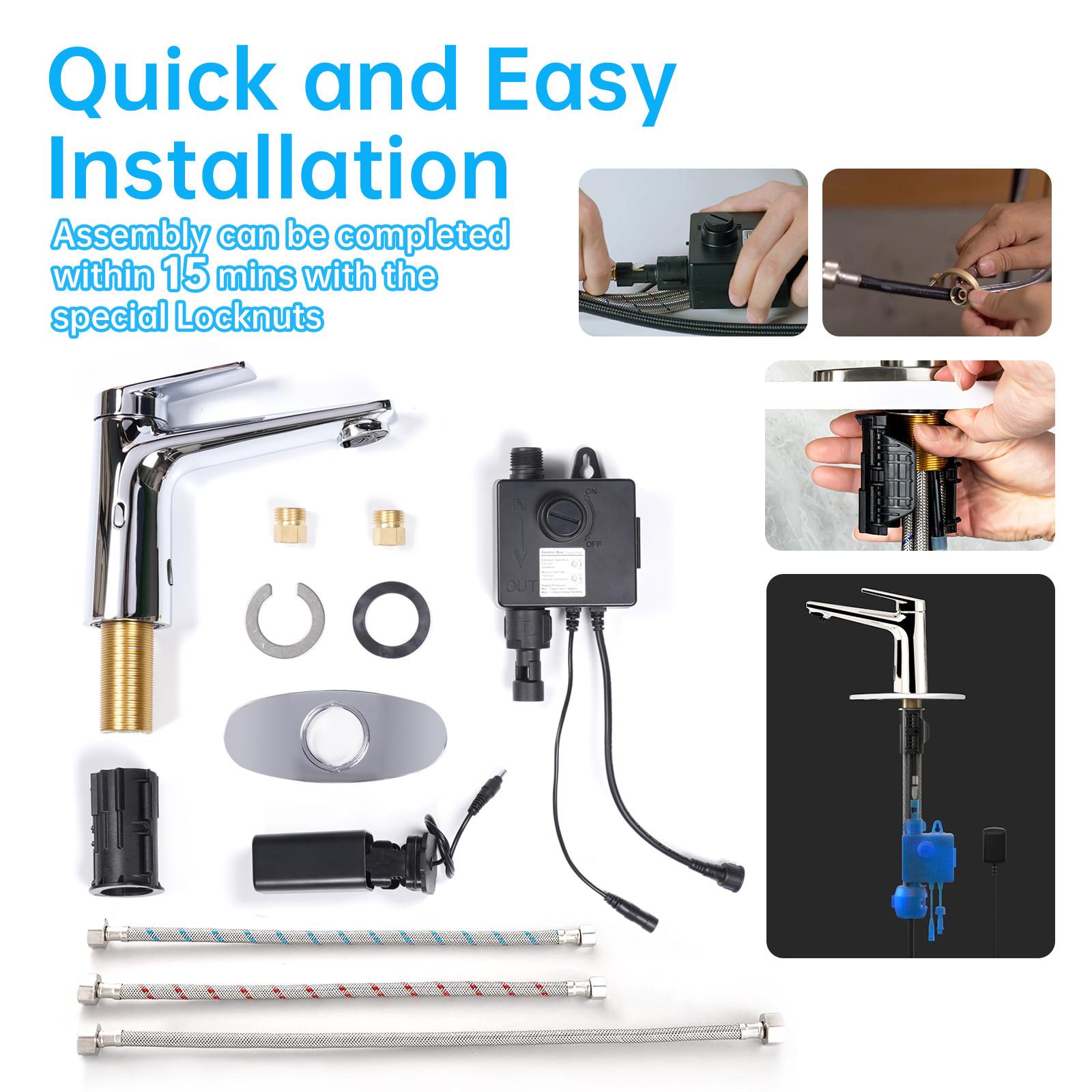 Bathroom Faucet with Soap Dispenser, Adjustable Hot & Cold Water Temperature, Short & Long Sensor Modes, Touchless Automatic Basin Sensor Faucet